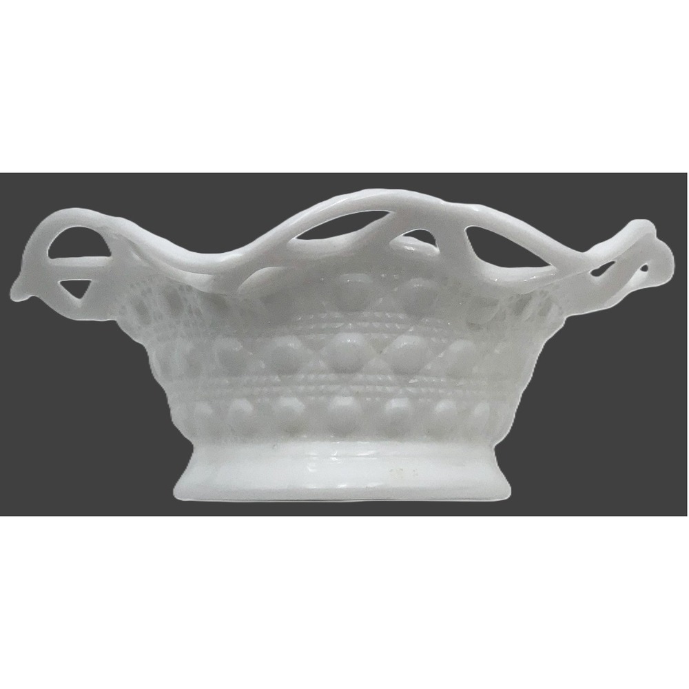 Vintage Imperial Milk Glass Lace Edge Lattice Bowl 6 in Decorative Footed Dish
